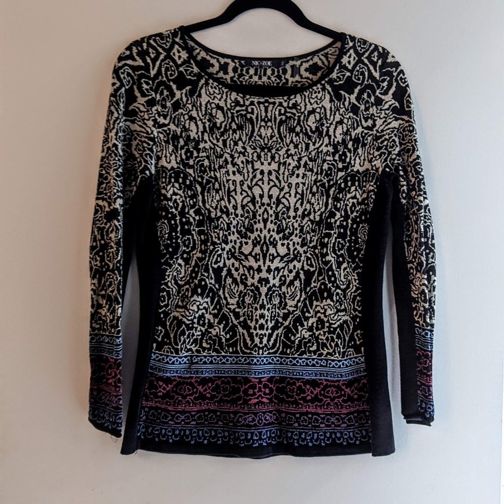 NIC+ZOE   Black Multi Colored Sweater   PM